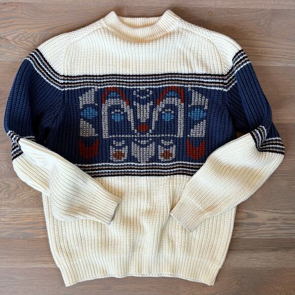 VTG 70s Silton California Fisherman Sweater RARE Aztec Thunderbird Mens Large - Picture 5 of 7
